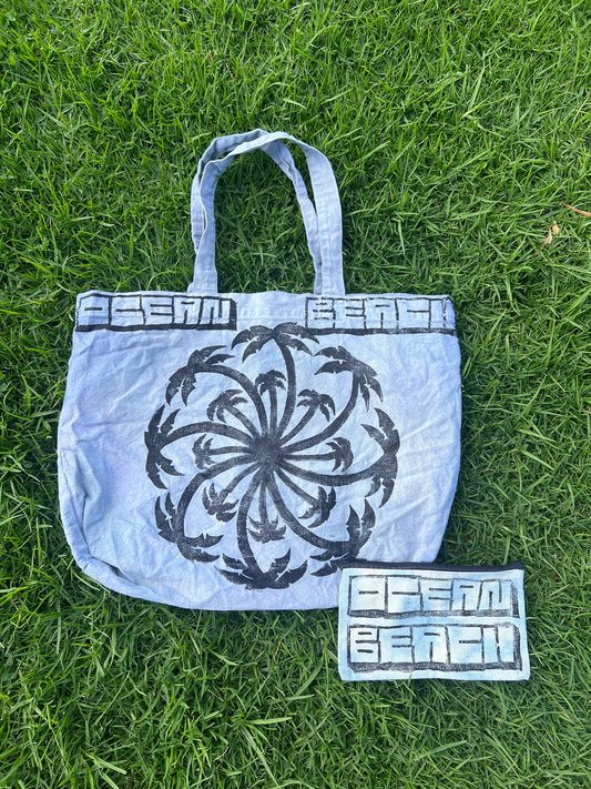 Ocean Beach Palm Swirl Tote Bag (Hand Dyed/Printed)